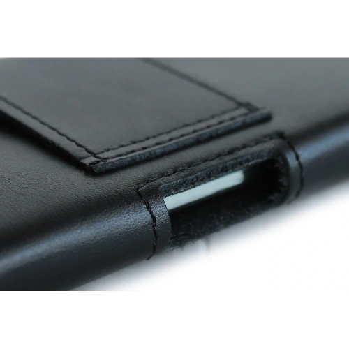 Skórzana kabura LURESKO FREYA XXL do paska etui na telefon 170x82x10mm (czarny gładki czarna nić)