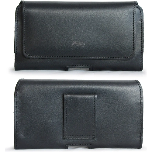 Skórzana kabura LURESKO FREYA XXL do paska etui na telefon 170x82x10mm (czarny gładki czarna nić)