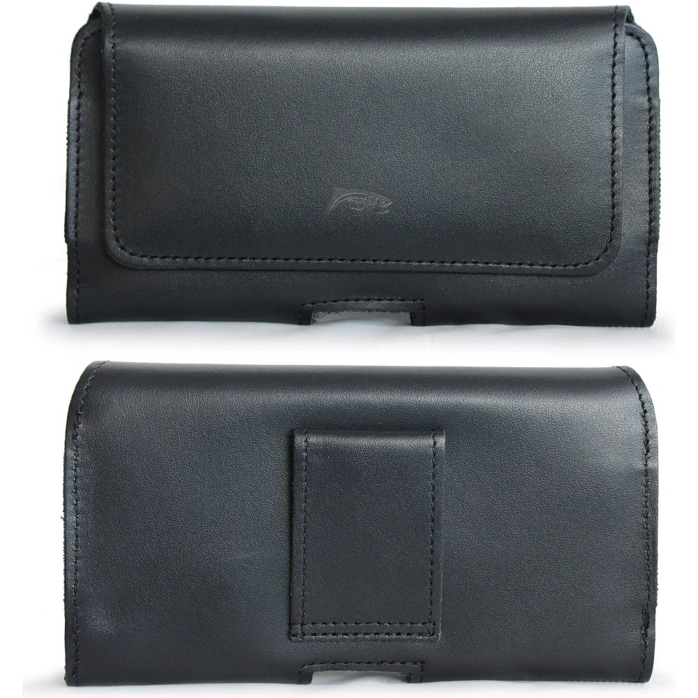 Hurtownia GSM - LURESKO FREYA XXL kožené pouzdro na opasek pro telefon 170x82x10mm (černé hladké s černou nití) - LUR10 - {ean13} - Hurt