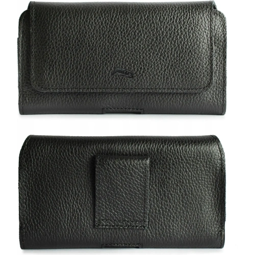 Skórzana kabura LURESKO FREYA XXL do paska etui na telefon 170x82x10mm (czarny karbowany czarna nić)