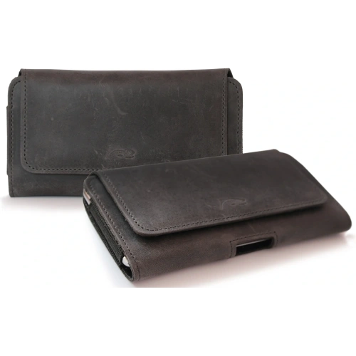 Skórzana kabura LURESKO FREYA XXL do paska etui na telefon 170x85x10mm (szary vintage szara nić)