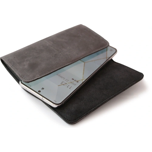 Skórzana kabura LURESKO FREYA XXL do paska etui na telefon 170x85x10mm (szary vintage szara nić)
