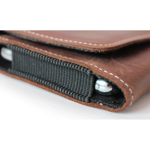 Skórzana kabura LURESKO FREYA XXL do paska etui na telefon 170x85x10mm (brąz vintage biała nić)