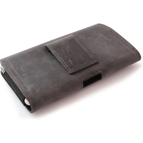 Skórzana kabura LURESKO FREYA XXL do paska etui na telefon 170x85x10mm (szary vintage szara nić)