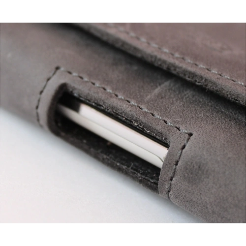 Skórzana kabura LURESKO FREYA XXL do paska etui na telefon 170x85x10mm (szary vintage szara nić)