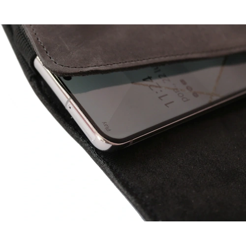 Skórzana kabura LURESKO FREYA XXL do paska etui na telefon 170x85x10mm (szary vintage szara nić)