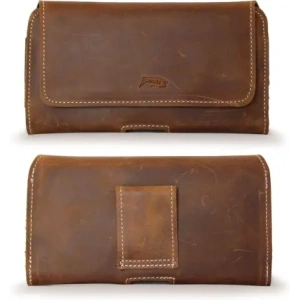 Wholesale LURESKO FREYA XXL leather holster for belt, phone case 170x85x10mm (vintage brown with white thread) - LUR12 - {ean13} - Hurt