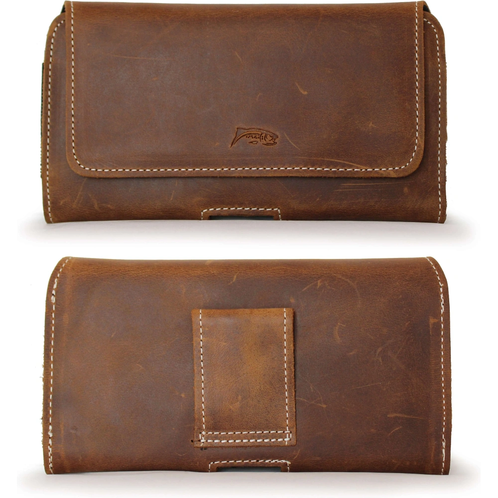 Hurtownia GSM - LURESKO FREYA XXL kožené pouzdro na opasek, pouzdro na telefon 170x85x10mm (vintage hnědé s bílou nití) - LUR12 - {ean13} - Hurt
