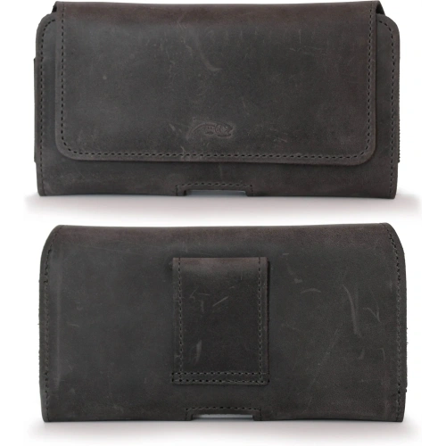 Skórzana kabura LURESKO FREYA XXL do paska etui na telefon 170x85x10mm (szary vintage szara nić)