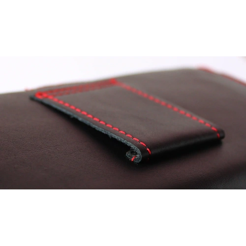 Skórzana kabura LURESKO FREYA XXL do paska etui na telefon 170x85x10mm (czarny gładki czerwona nić czerwony środek)