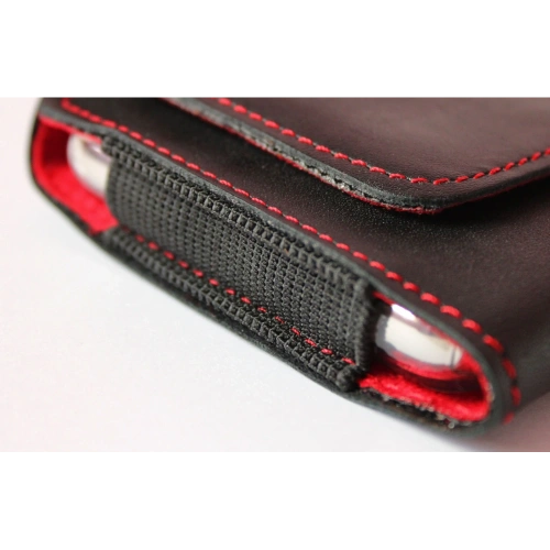 Skórzana kabura LURESKO FREYA XXL do paska etui na telefon 170x85x10mm (czarny gładki czerwona nić czerwony środek)