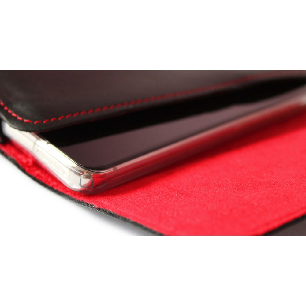 Wholesale LURESKO FREYA XXL leather holster for belt, phone case 170x85x10mm (black smooth, red thread, red interior) - LUR14 - {ean13} - Hurt