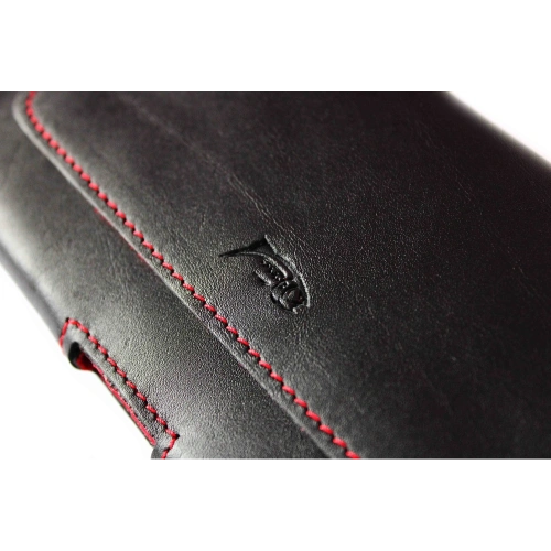 Skórzana kabura LURESKO FREYA XXL do paska etui na telefon 170x85x10mm (czarny gładki czerwona nić czerwony środek)