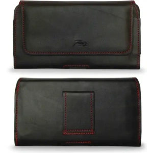 Wholesale LURESKO FREYA XXL leather holster for belt, phone case 170x85x10mm (black smooth, red thread, red interior) - LUR14 - {ean13} - Hurt
