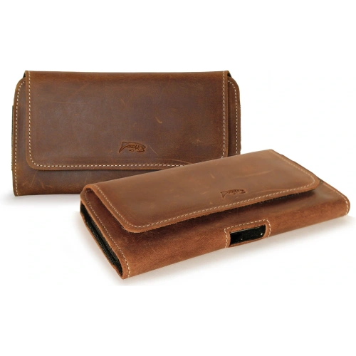 Skórzana kabura LURESKO FREYA 3XL do paska etui na telefon 175x83x15 (brąz vintage  biała nić)