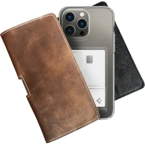 Wholesale LURESKO FREYA 3XL leather holster for belt, phone case 175x83x15 (vintage brown with white thread) - LUR16 - {ean13} - Hurt