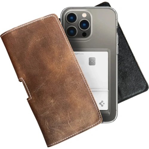 Skórzana kabura LURESKO FREYA 3XL do paska etui na telefon 175x83x15 (brąz vintage  biała nić)