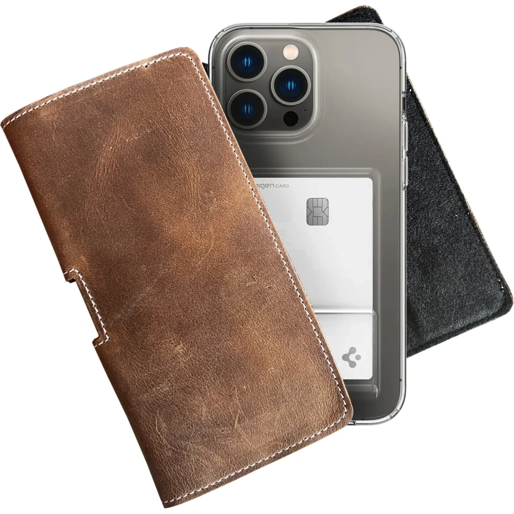 Wholesale LURESKO FREYA 3XL leather holster for belt, phone case 175x83x15 (vintage brown with white thread) - LUR16 - {ean13} - Hurt