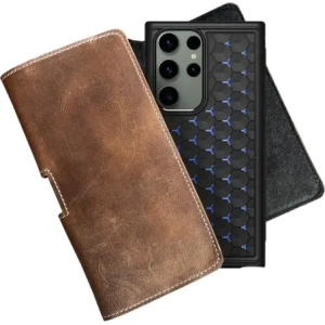 Wholesale LURESKO FREYA 3XL leather holster for belt, phone case 175x83x15 (vintage brown with white thread) - LUR16 - {ean13} - Hurt