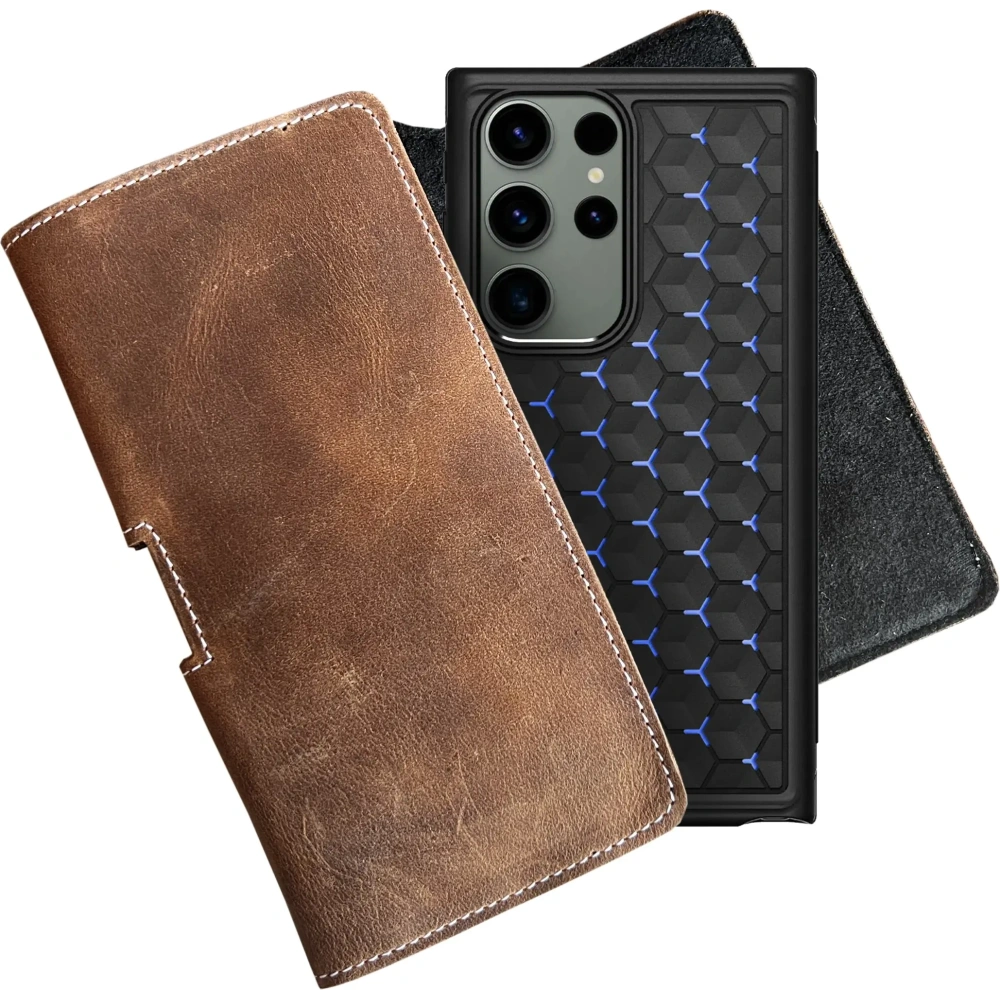 Wholesale LURESKO FREYA 3XL leather holster for belt, phone case 175x83x15 (vintage brown with white thread) - LUR16 - {ean13} - Hurt