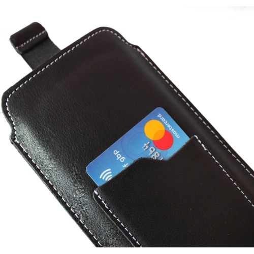 Skórzane etui uniwersalne LURESKO ASTER XXXL z oczkiem na smycz wsuwka na telefon 6.5' - 6.9' (czarny gładki biała nić)