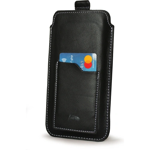 Skórzane etui uniwersalne LURESKO ASTER XXXL z oczkiem na smycz wsuwka na telefon 6.5' - 6.9' (czarny gładki biała nić)