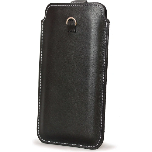 Skórzane etui uniwersalne LURESKO ASTER XXXL z oczkiem na smycz wsuwka na telefon 6.5' - 6.9' (czarny gładki biała nić)