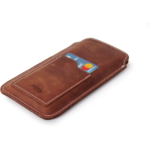 Skórzane etui uniwersalne LURESKO ASTER XXXL z oczkiem na smycz wsuwka na telefon 6.5' - 6.9' (brązowy vintage biała nić)