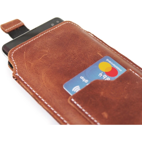 Skórzane etui uniwersalne LURESKO ASTER XXXL z oczkiem na smycz wsuwka na telefon 6.5' - 6.9' (brązowy vintage biała nić)