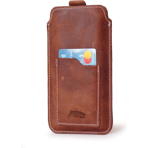 Skórzane etui uniwersalne LURESKO ASTER XXXL z oczkiem na smycz wsuwka na telefon 6.5' - 6.9' (brązowy vintage biała nić)