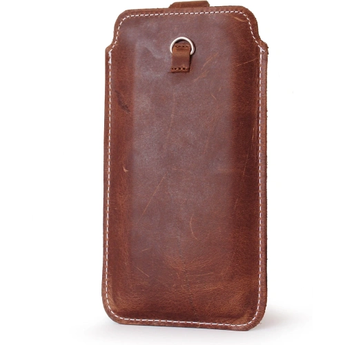 Skórzane etui uniwersalne LURESKO ASTER XXXL z oczkiem na smycz wsuwka na telefon 6.5' - 6.9' (brązowy vintage biała nić)