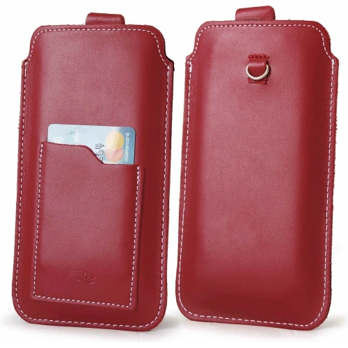 Skórzane etui uniwersalne LURESKO ASTER XXXL z oczkiem na smycz wsuwka na telefon 6.5' - 6.9' (czerwony biała nić)