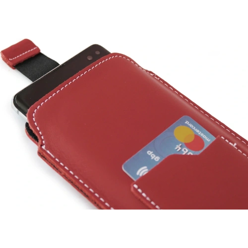 Skórzane etui uniwersalne LURESKO ASTER XXXL z oczkiem na smycz wsuwka na telefon 6.5' - 6.9' (czerwony biała nić)