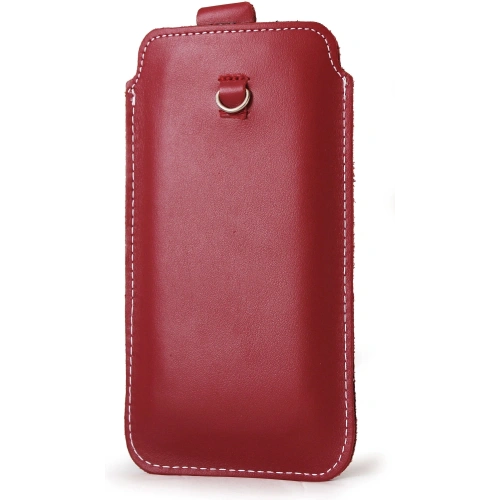 Skórzane etui uniwersalne LURESKO ASTER XXXL z oczkiem na smycz wsuwka na telefon 6.5' - 6.9' (czerwony biała nić)