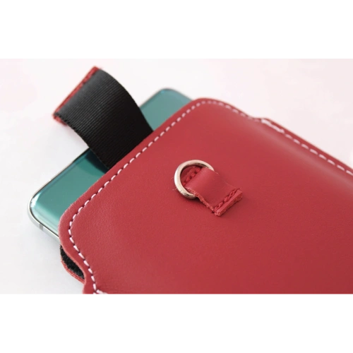 Skórzane etui uniwersalne LURESKO ASTER XXXL z oczkiem na smycz wsuwka na telefon 6.5' - 6.9' (czerwony biała nić)