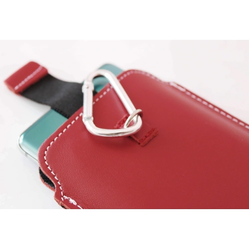 Skórzane etui uniwersalne LURESKO ASTER XXXL z oczkiem na smycz wsuwka na telefon 6.5' - 6.9' (czerwony biała nić)