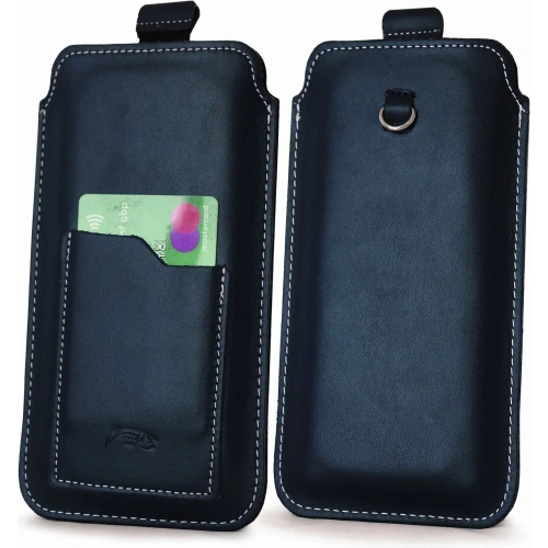 Skórzane etui uniwersalne LURESKO ASTER XXXL z oczkiem na smycz wsuwka na telefon 6.5' - 6.9' (granatowy biała nić)