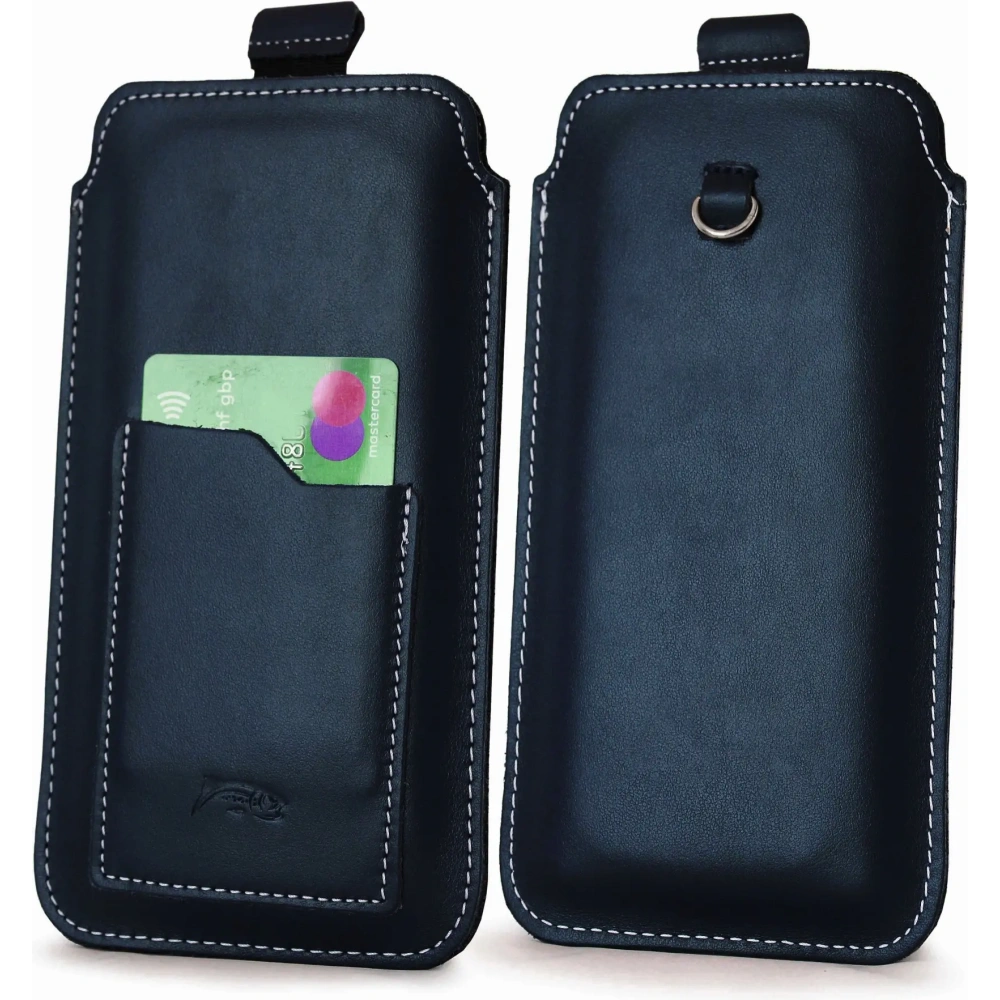 Hurtownia GSM - Husa universală din piele LURESKO ASTER XXXL cu un bucle pentru curea, pentru telefoane de 6.5' - 6.9' (albastru marin cu fir alb) - LUR24 - {ean13} - Hurt