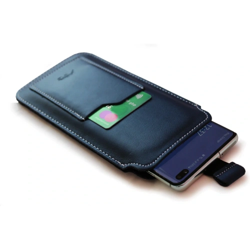 Skórzane etui uniwersalne LURESKO ASTER XXXL z oczkiem na smycz wsuwka na telefon 6.5' - 6.9' (granatowy biała nić)