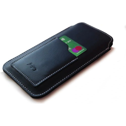 Skórzane etui uniwersalne LURESKO ASTER XXXL z oczkiem na smycz wsuwka na telefon 6.5' - 6.9' (granatowy biała nić)