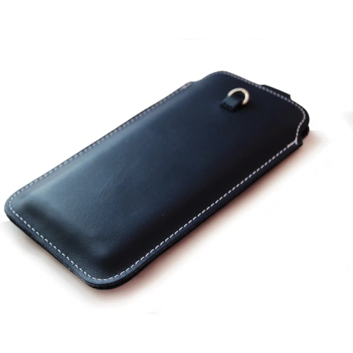 Skórzane etui uniwersalne LURESKO ASTER XXXL z oczkiem na smycz wsuwka na telefon 6.5' - 6.9' (granatowy biała nić)