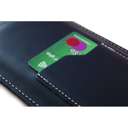 Skórzane etui uniwersalne LURESKO ASTER XXXL z oczkiem na smycz wsuwka na telefon 6.5' - 6.9' (granatowy biała nić)