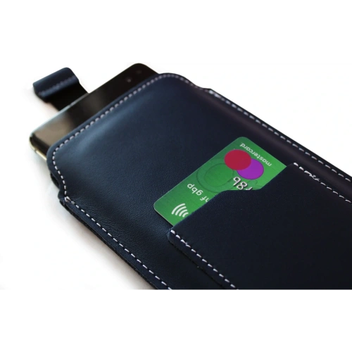 Skórzane etui uniwersalne LURESKO ASTER XXXL z oczkiem na smycz wsuwka na telefon 6.5' - 6.9' (granatowy biała nić)