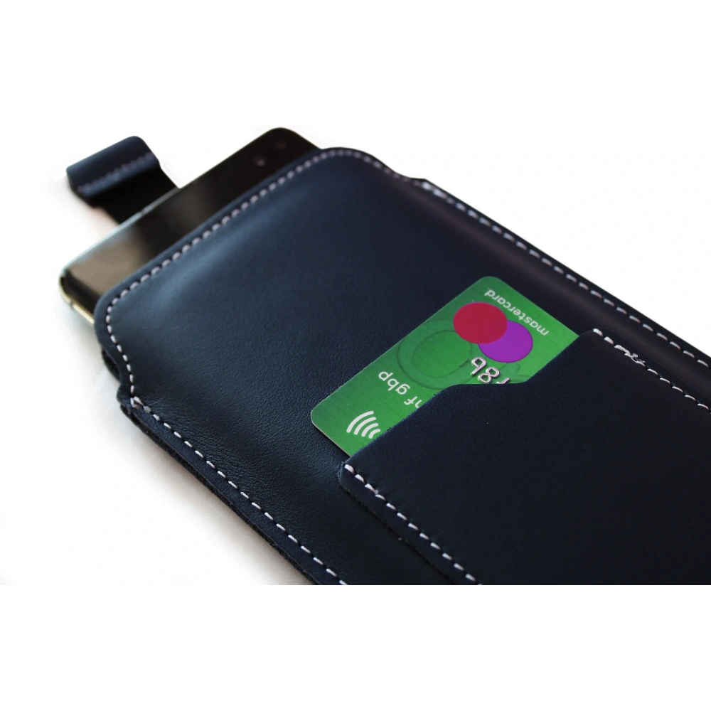 Hurtownia GSM - Skórzane etui uniwersalne LURESKO ASTER XXXL z oczkiem na smycz wsuwka na telefon 6.5' - 6.9' (granatowy biała nić) - LUR24 - {ean13} - Hurt