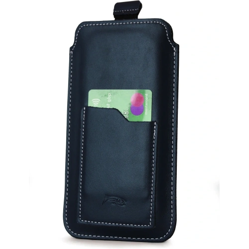 Skórzane etui uniwersalne LURESKO ASTER XXXL z oczkiem na smycz wsuwka na telefon 6.5' - 6.9' (granatowy biała nić)