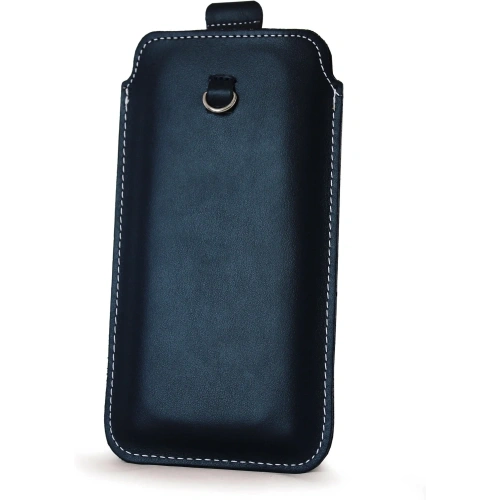 Skórzane etui uniwersalne LURESKO ASTER XXXL z oczkiem na smycz wsuwka na telefon 6.5' - 6.9' (granatowy biała nić)