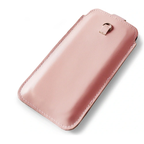 Skórzane etui uniwersalne LURESKO ASTER XXXL z oczkiem na smycz wsuwka na telefon 6.5' - 6.9' (różowy gładki biała nić)