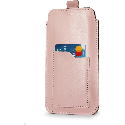 Skórzane etui uniwersalne LURESKO ASTER XXXL z oczkiem na smycz wsuwka na telefon 6.5' - 6.9' (różowy gładki biała nić)