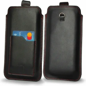 Wholesale LURESKO ASTER XXXL universal leather case with a loop for a strap, designed for phones 6.5' - 6.9' (smooth black with red stitching) - LUR26 - {ean13} - Hurt