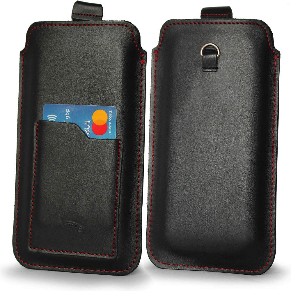 Wholesale LURESKO ASTER XXXL universal leather case with a loop for a strap, designed for phones 6.5' - 6.9' (smooth black with red stitching) - LUR26 - {ean13} - Hurt